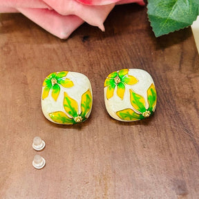 Square Floral Print Stud Earrings