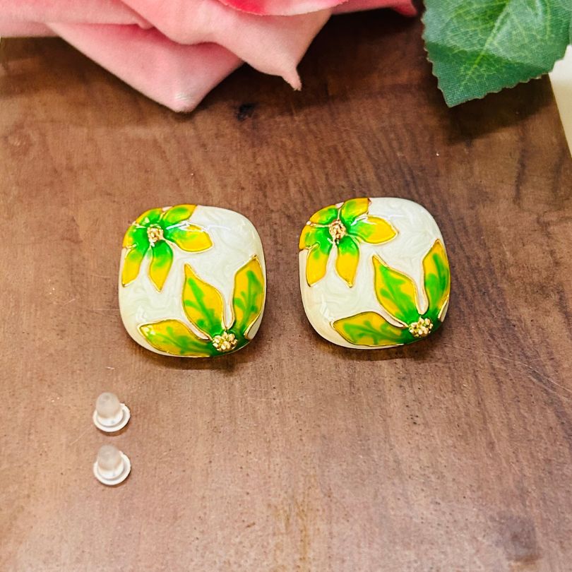 Square Floral Print Stud Earrings