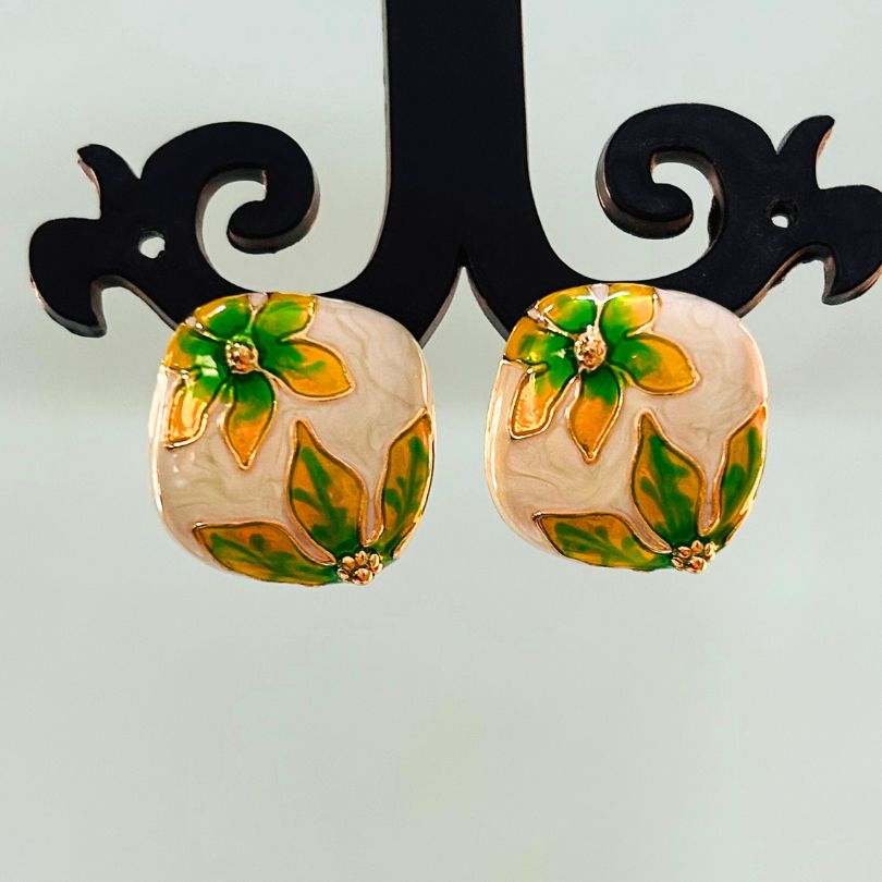 Square Floral Print Stud Earrings