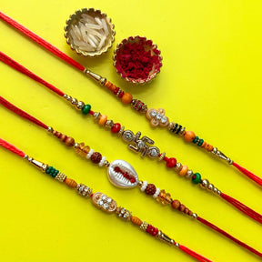 Set of 4 Rakhis - Swastik, Shankh and Mandir Rakhis