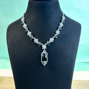 Emerald Green Floral Garden American Diamond Necklace Set