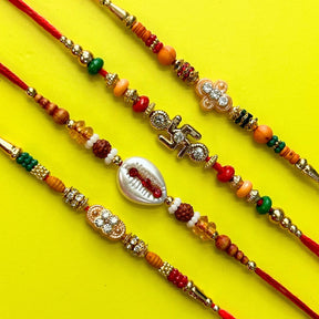 Set of 4 Rakhis - Swastik, Shankh and Mandir Rakhis