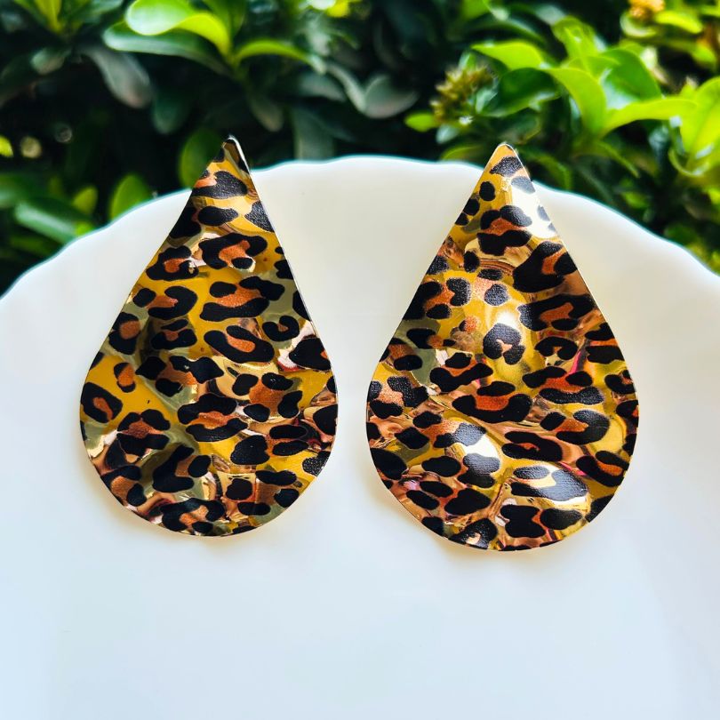 Animal Print Big Tear Drop Earrings