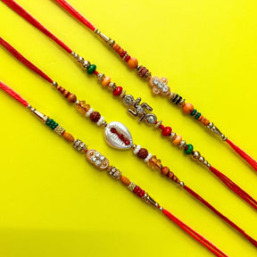 Set of 4 Rakhis - Swastik, Shankh and Mandir Rakhis