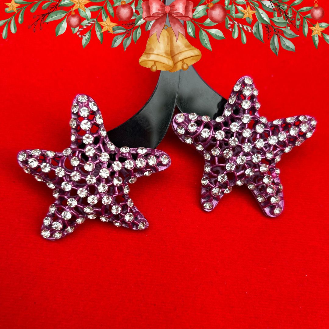 Holly Purple AD Studded Star Earrings