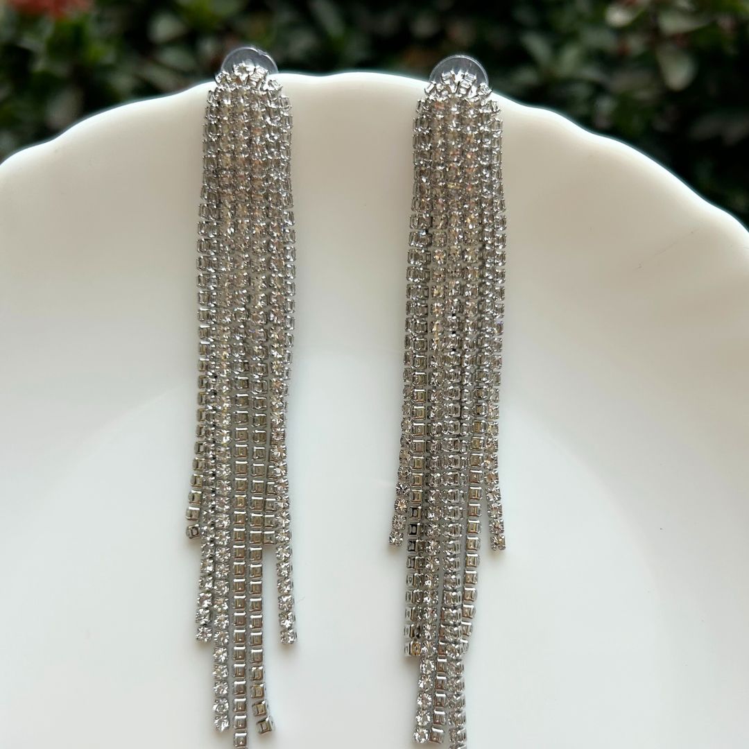 Silver American Diamond Chandelier Earrings