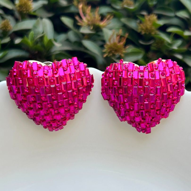 Bling Blogger Pink Heart Earrings - Big