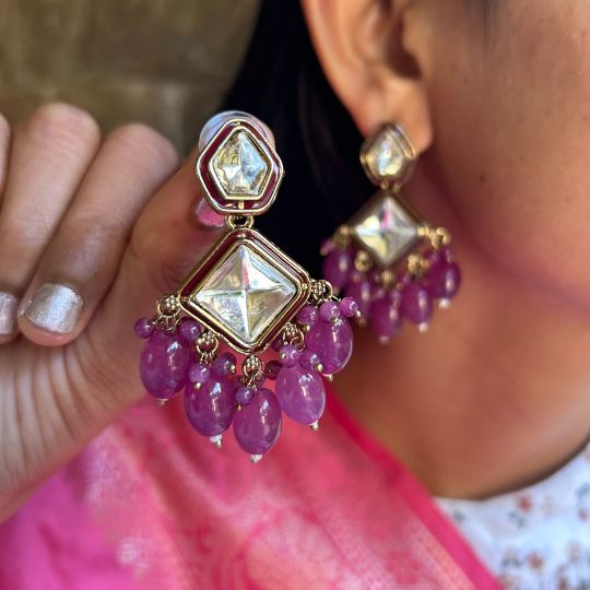 Sakhi Purple Kundan Coral Earrings