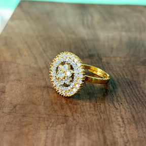 Floral American Diamond Adjustable Finger Ring