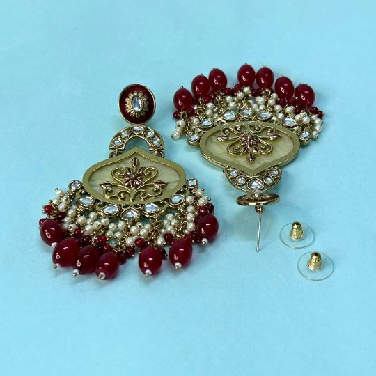 Anoma Maroon Designer Chandbalis Earrings