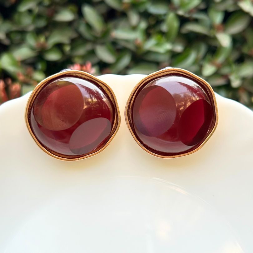 Statement Maroon Stud Earrings