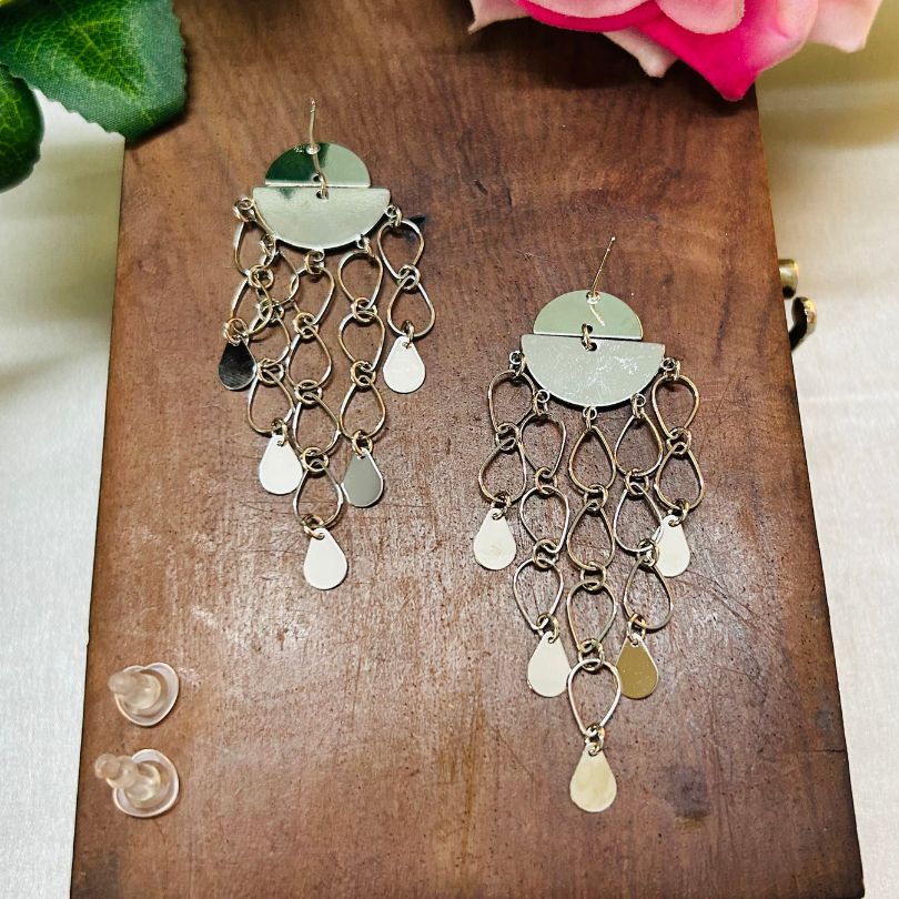 Chain Layered Silver Earrings