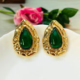 Green Statement Tear Drop Earrings