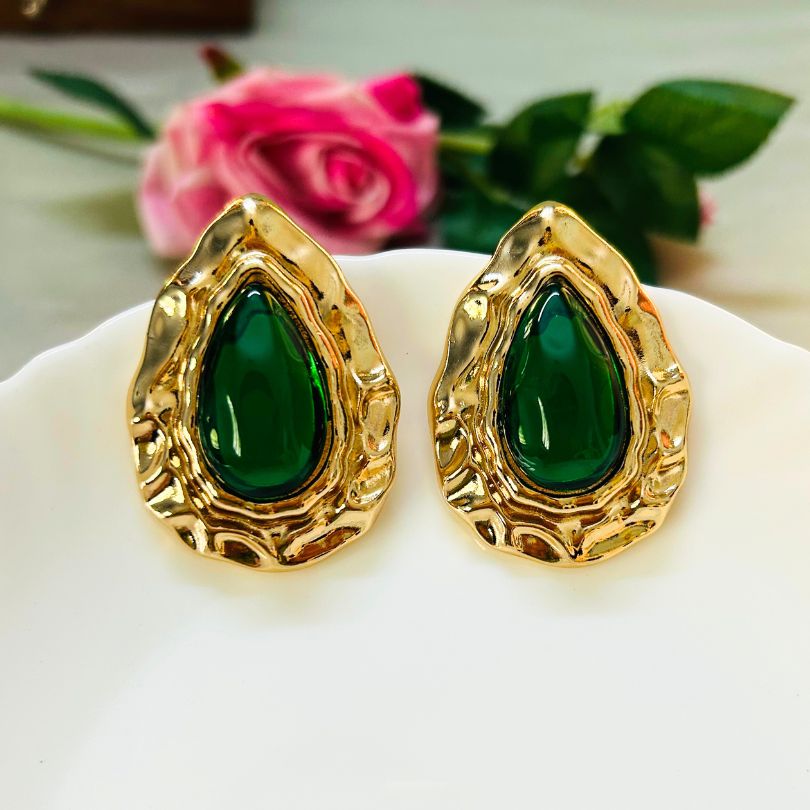 Green Statement Tear Drop Earrings