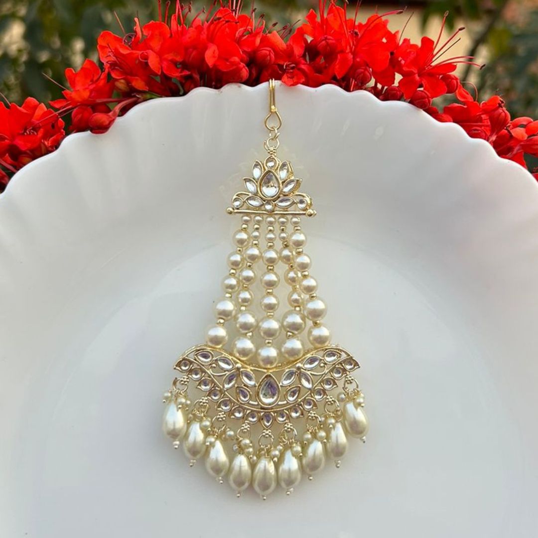 LAIDA Gold-Plated Pearls-Studded Jhumar Passa Head Jewellery