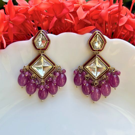 Sakhi Purple Kundan Coral Earrings