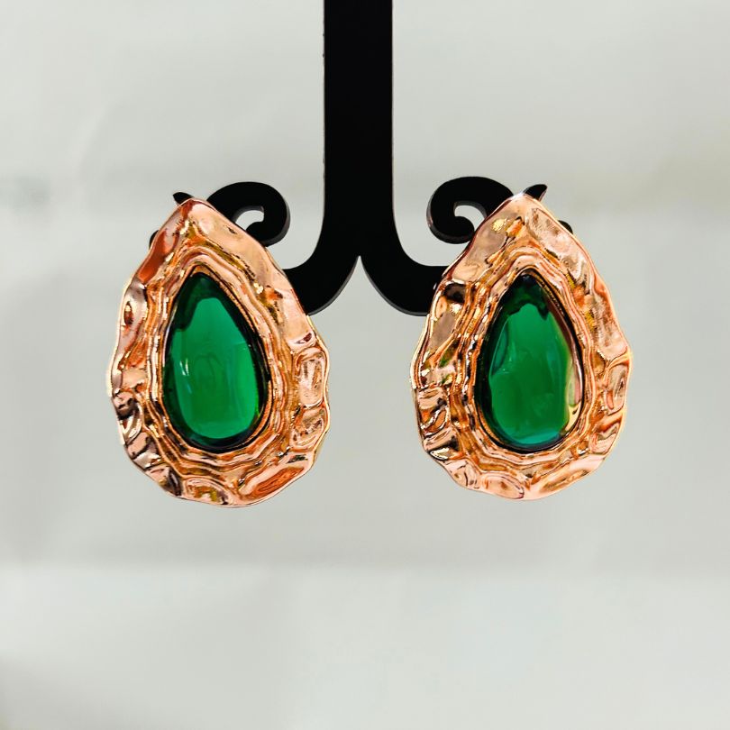 Green Statement Tear Drop Earrings