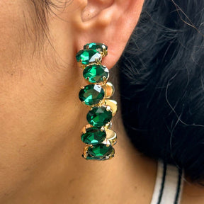 Bling Blogger Crystal Hoop Earrings - Green