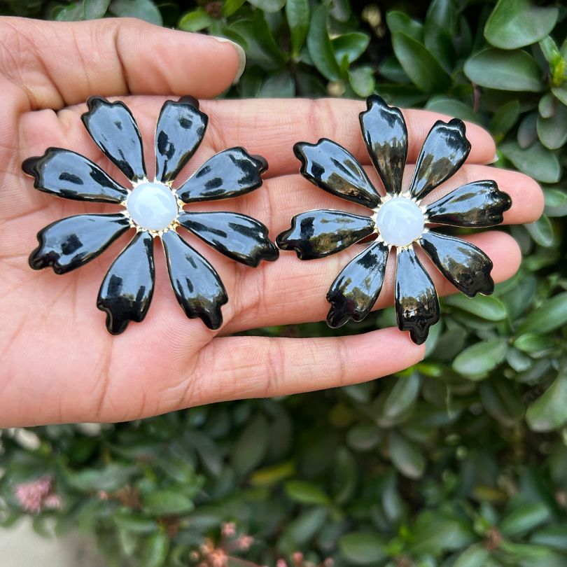 Floral Black Stud Earrings