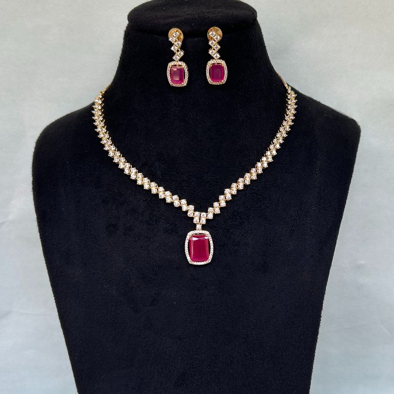 Gracie Ruby American Diamond Necklace Set