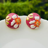 Floral Print Maroon Stud Earrings