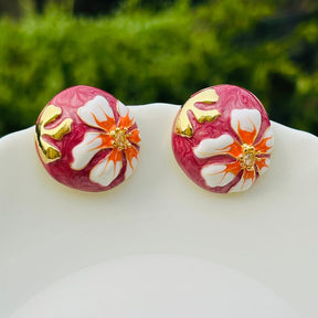 Floral Print Maroon Stud Earrings