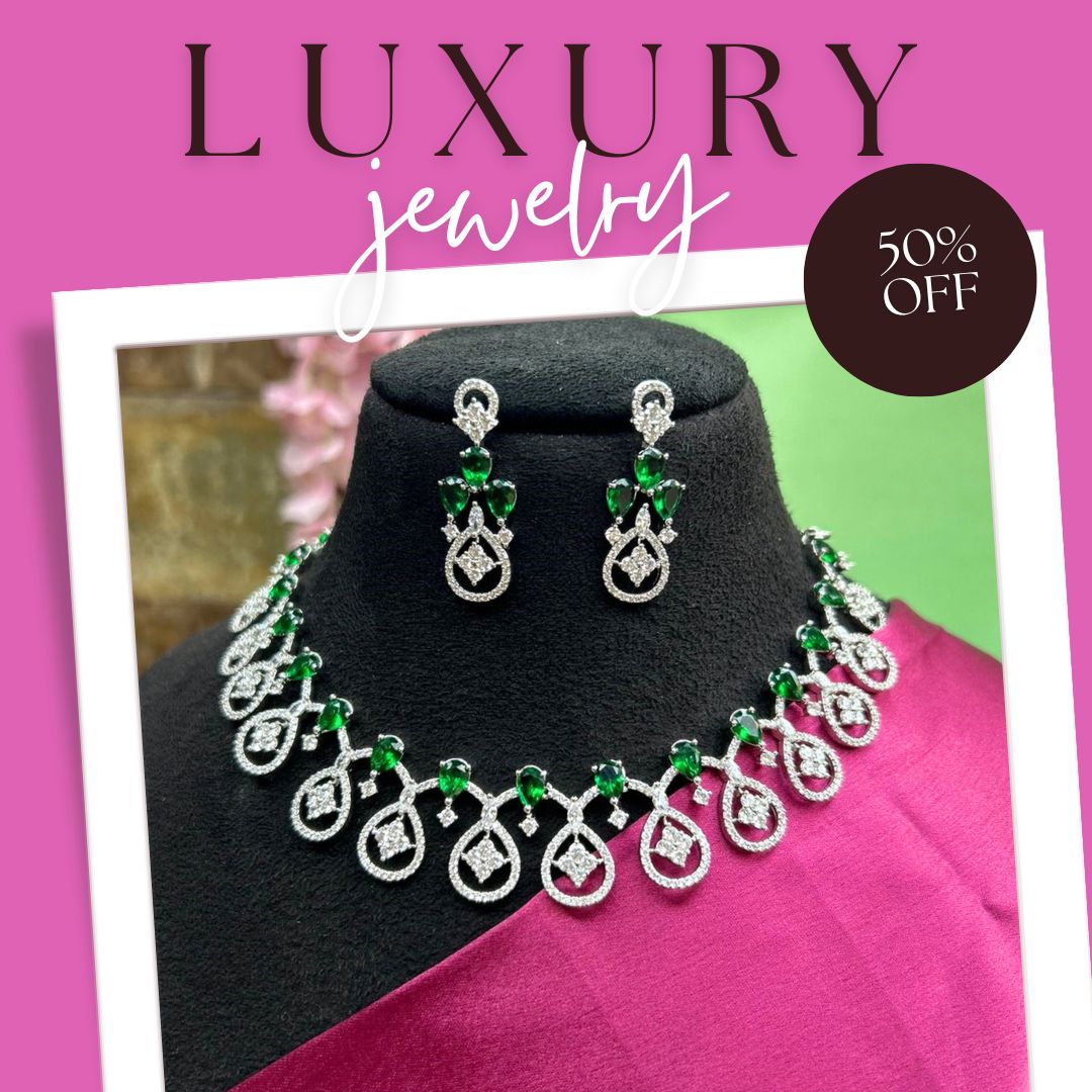 Linda Emerald Green CZ Designer Neckalce Set