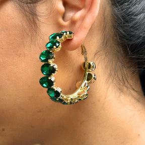 Bling Blogger Crystal Hoop Earrings - Green