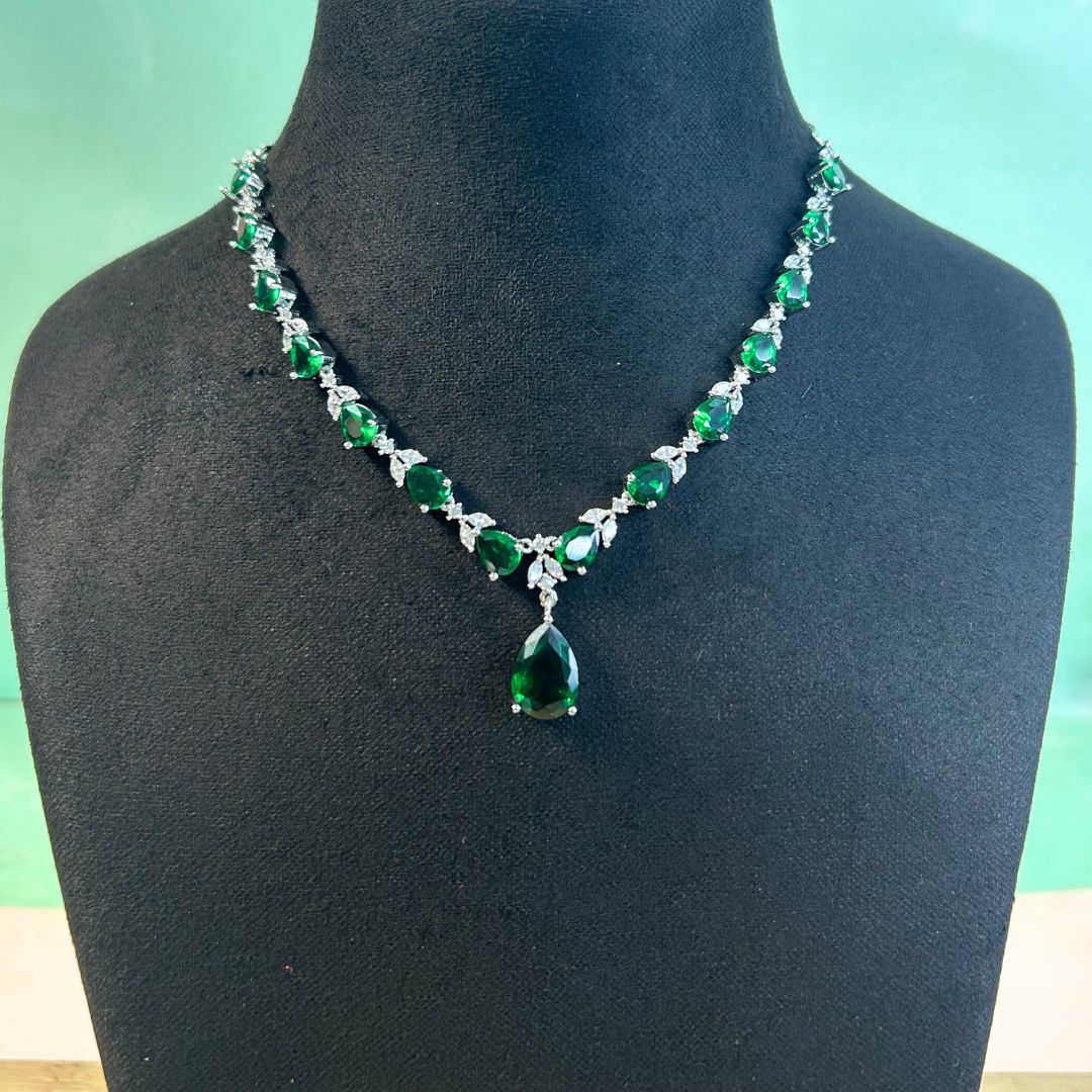 Paloma Emerald Green American Diamond Necklace Set
