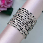 Stretchable Black & Silver Bracelet - Pack of 12