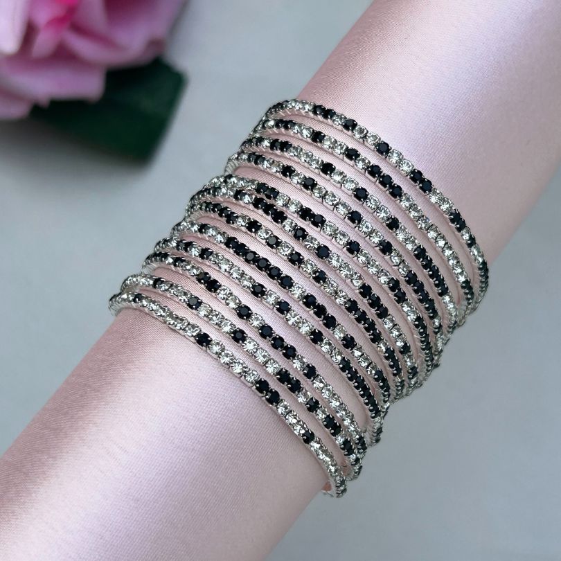 Stretchable Black & Silver Bracelet - Pack of 12