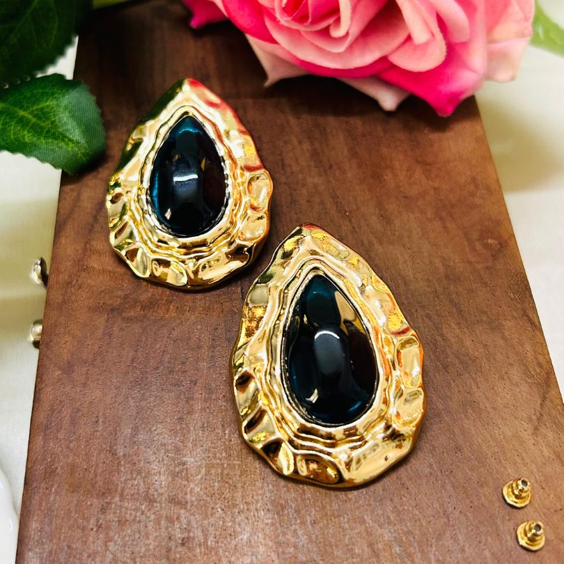 Navy Blue Statement Tear Drop Earrings