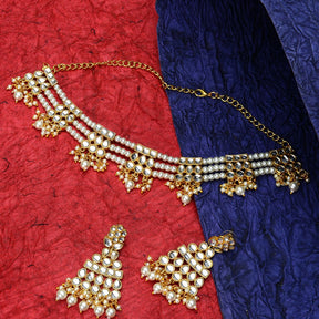 LAIDA Gold-Plated Stone-Studded & Pearl Beaded Jewellery Set