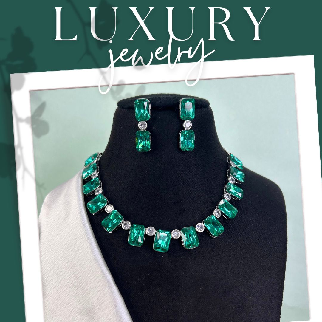 Nirosha Rama Green American Diamond Necklace Set