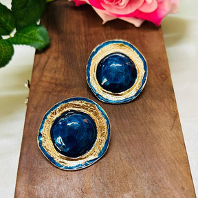 Round Blue Clip On Earrings