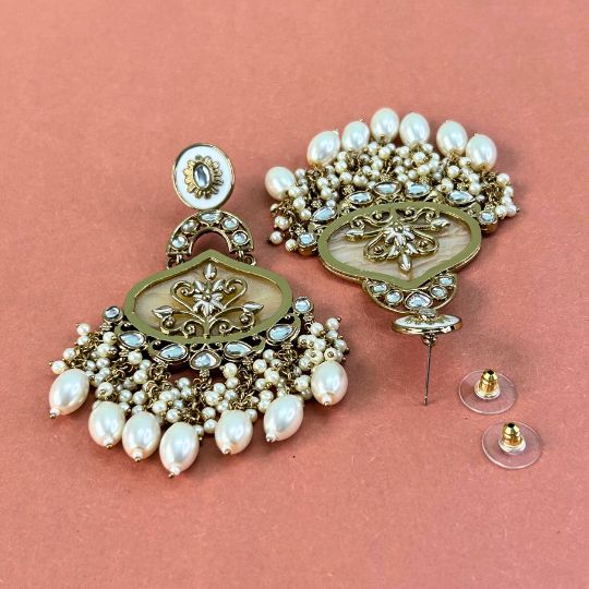 Anoma White Designer Chandbalis Earrings