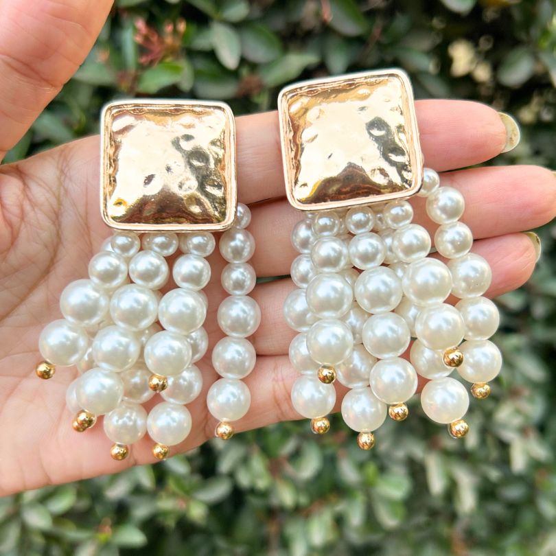 Golden Pearl Ball Statement Earrings