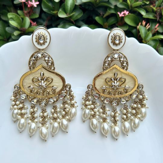 Anoma White Designer Chandbalis Earrings