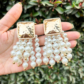 Golden Pearl Ball Statement Earrings