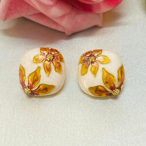 Enamel Square Brown Stud Earrings