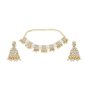 LAIDA Gold-Plated Stone-Studded & Pearl Beaded Jewellery Set