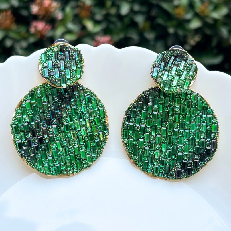 Bling Blogger Green Layered Round Earrings