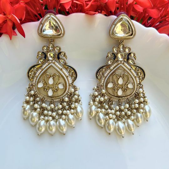 Adhiti White Designer Chandbalis Earrings