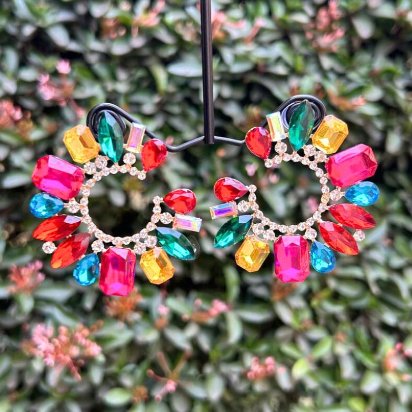 Rhinestone Half Moon Multicolor Earrings