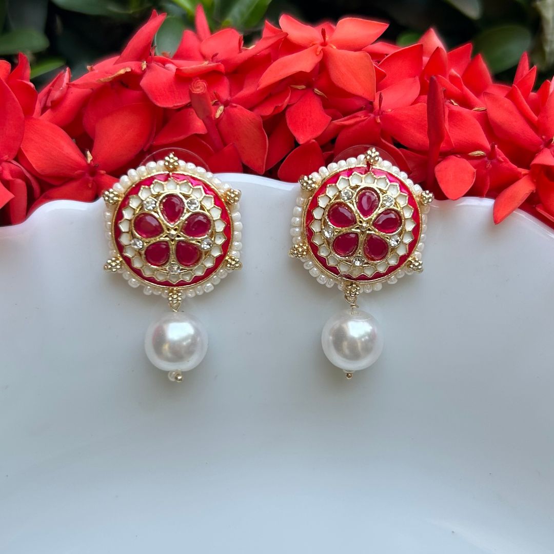 Rutvi Red Stud Earrings