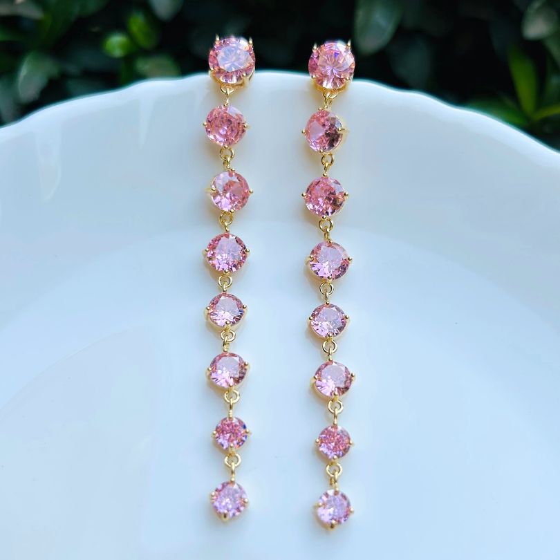 Pink Layered American Diamond Danglers