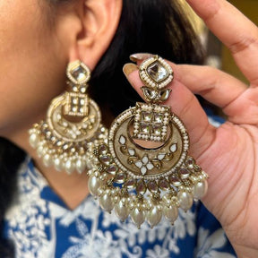 Nayna White Designer Chandbalis Earrings