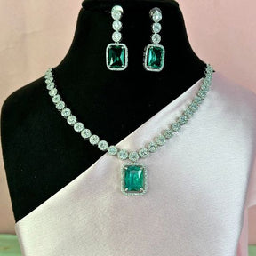 Emme Rama green American Diamond Jewellery Set