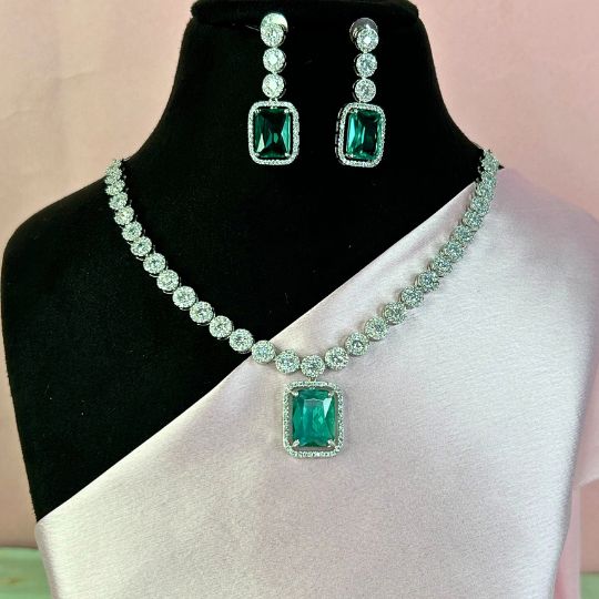 Emme Rama green American Diamond Jewellery Set