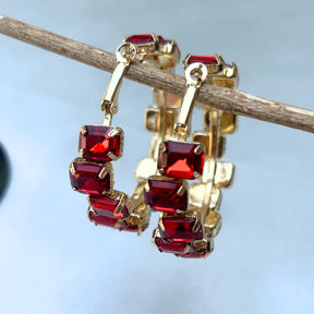 Bling Blogger Crystal Hoop Earrings - Red